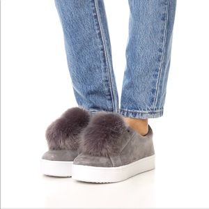Sam Edelman Grey suede Leya Pom-Pom sneakers
